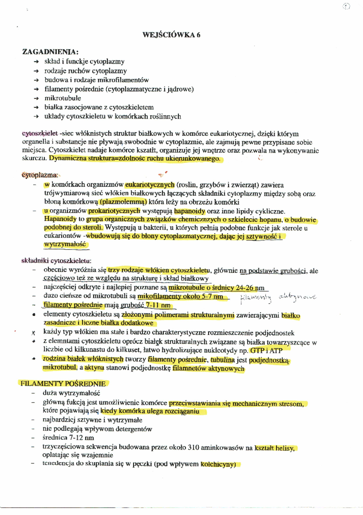 skład i funkcje cytoplazmy - Biologia komórki - StuDocu