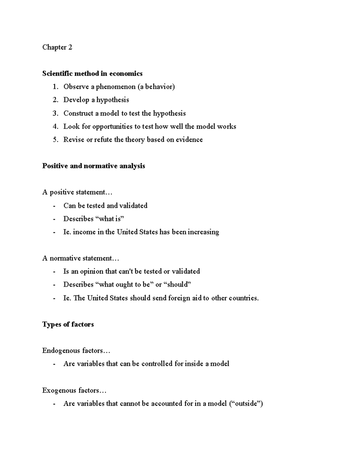 ECON 201 chap 2 - Chapter 2 Scientific method in economics 1. Observe a ...