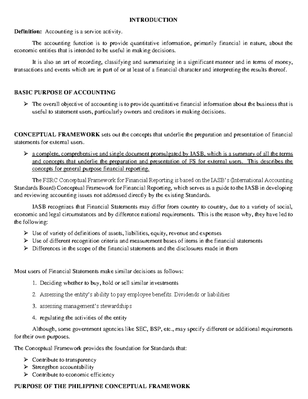 CFAS( Midterm) - INTRODUCTION Definition: Accounting is a service ...