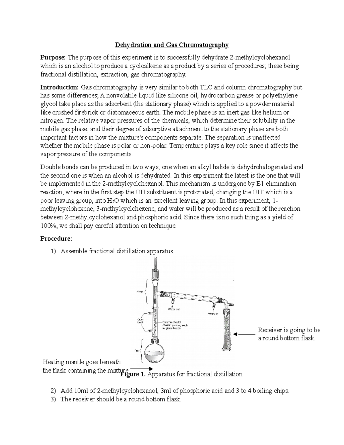 Dehydration and Gas Chromatography Dehydration and Gas Chromatography
