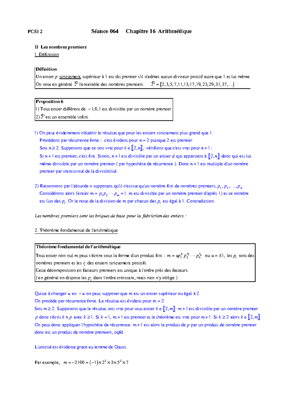 Arithmétique/Nombres Premiers - Définition Un Entier Strictement ...