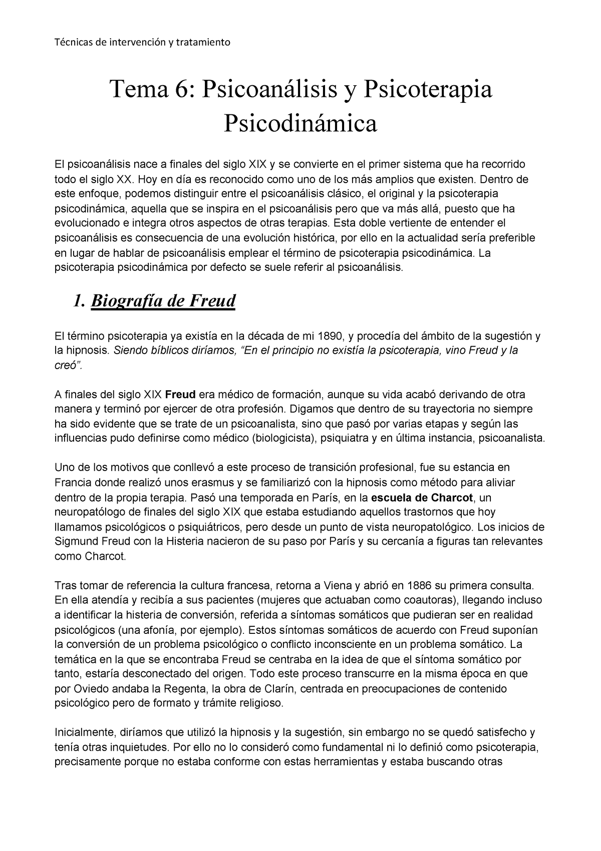 Tema 6 Técnicas De Intervención Y Tratamiento Tema 6 Psicoanálisis Y Psicoterapia 9206