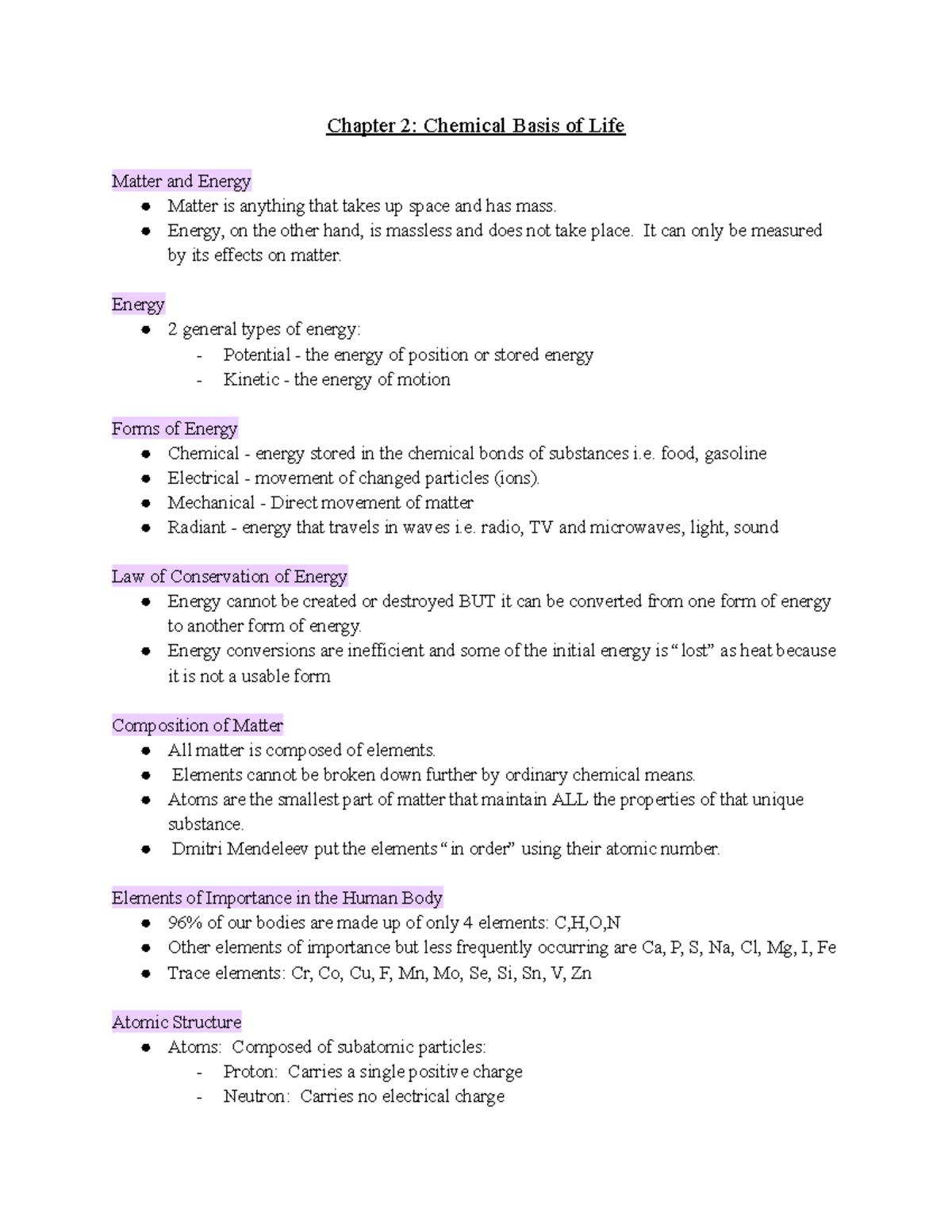 Chapter Two Chemical Basis of Life - Chapter 2: Chemical Basis of Life ...