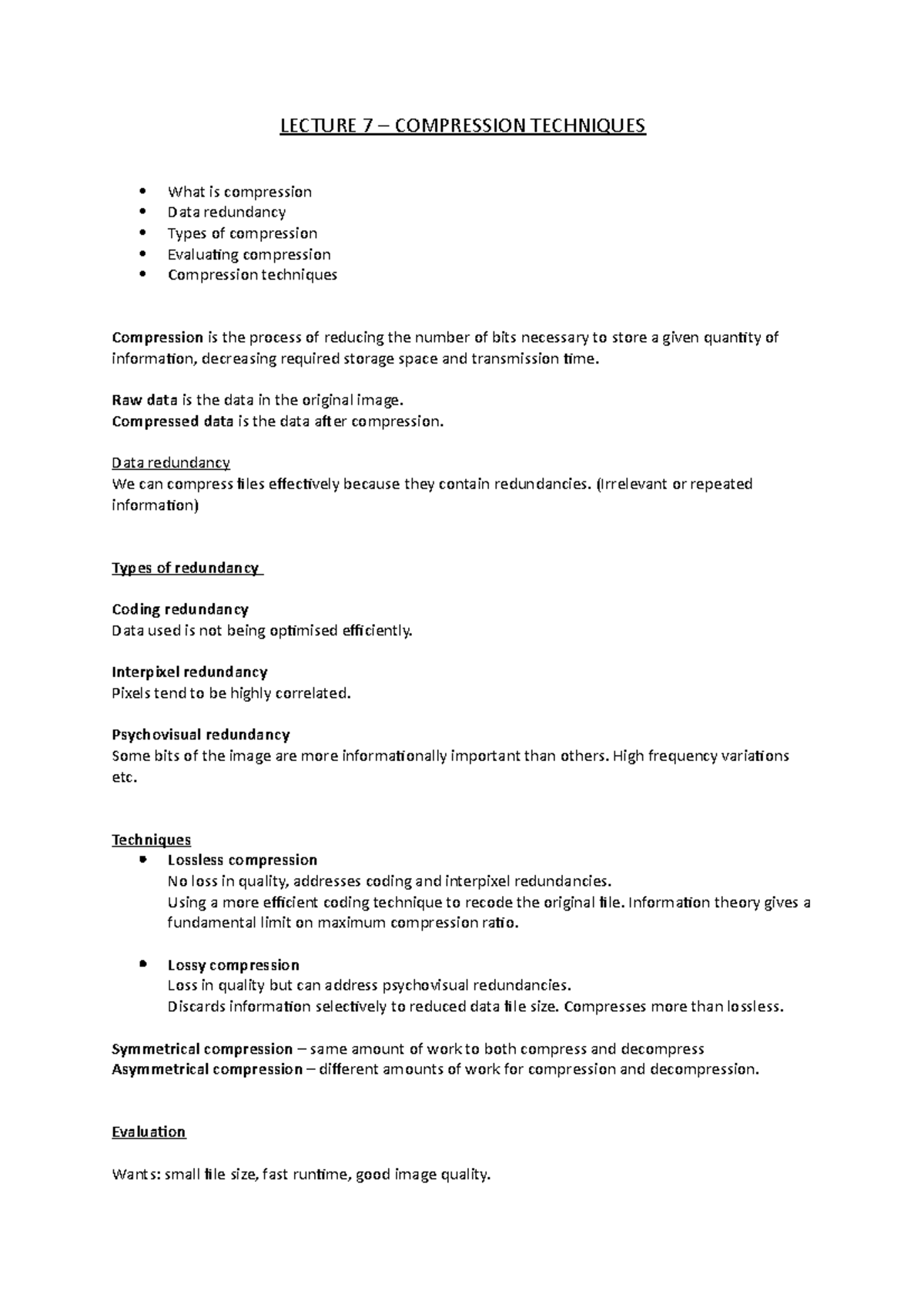 Lecture 7 - Compression Techniques - LECTURE 7 – COMPRESSION TECHNIQUES ...