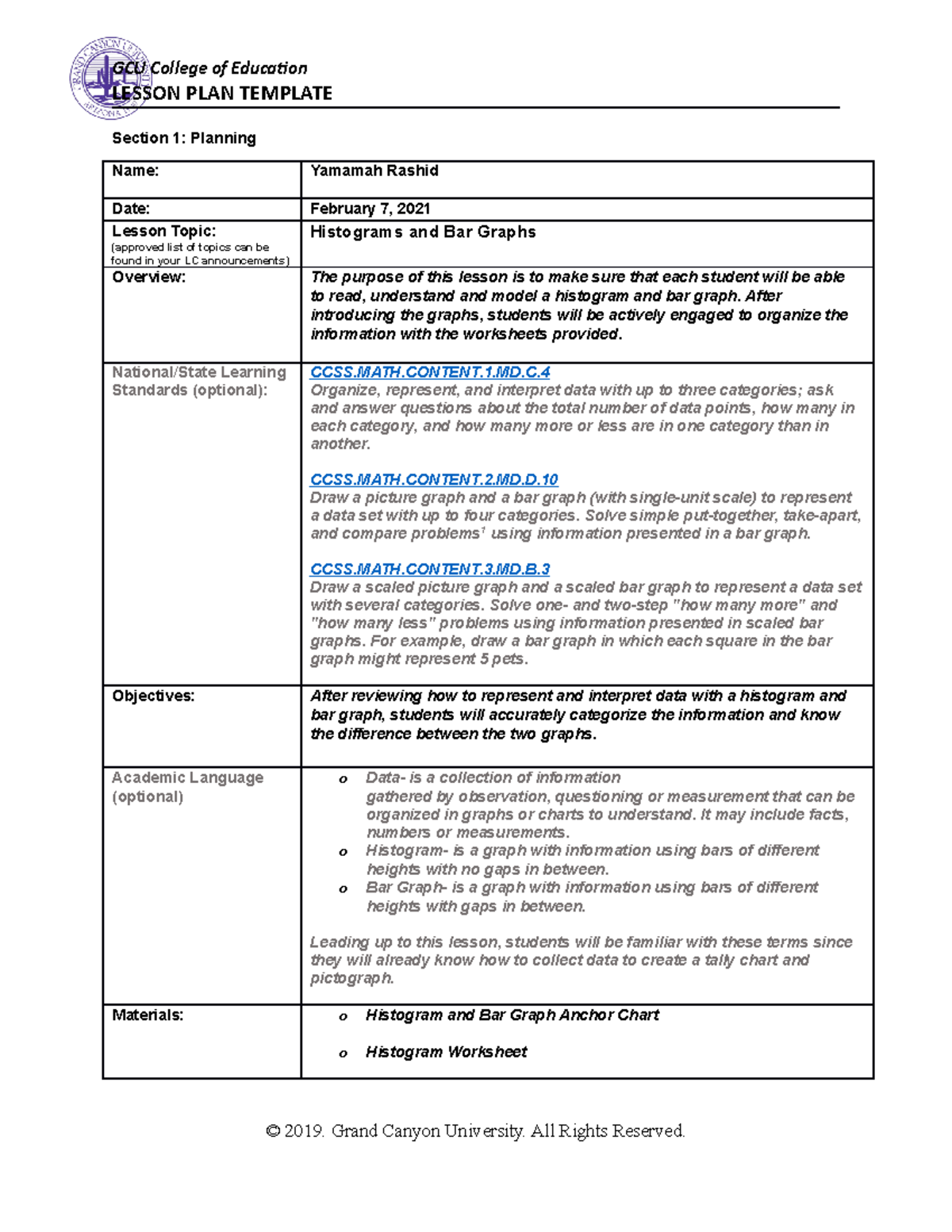 Lesson Plan 1 MAT-151 - LESSON PLAN TEMPLATE Section 1: Planning Name ...