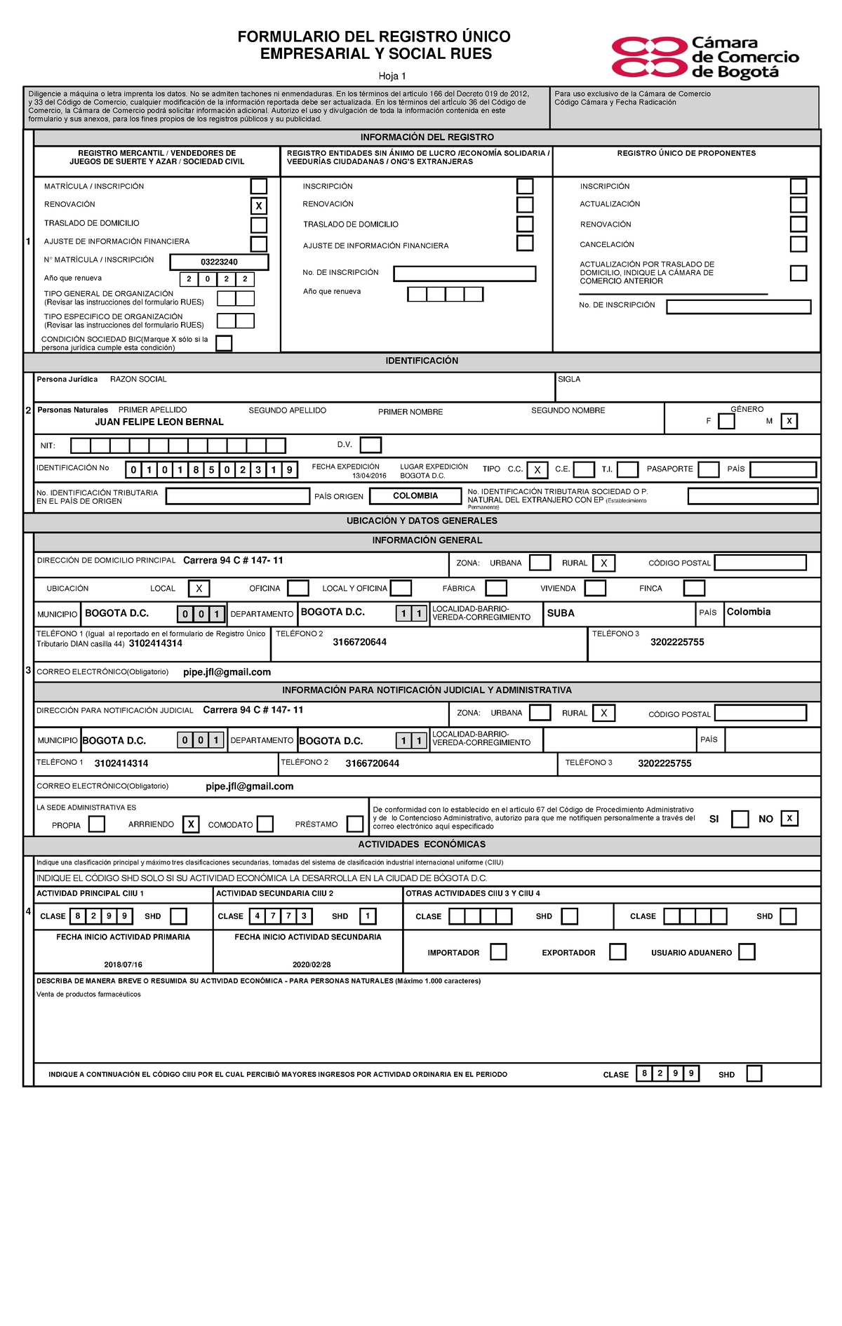 Cper105147651032232402022 Formulario Del Registro Único Empresarial Y