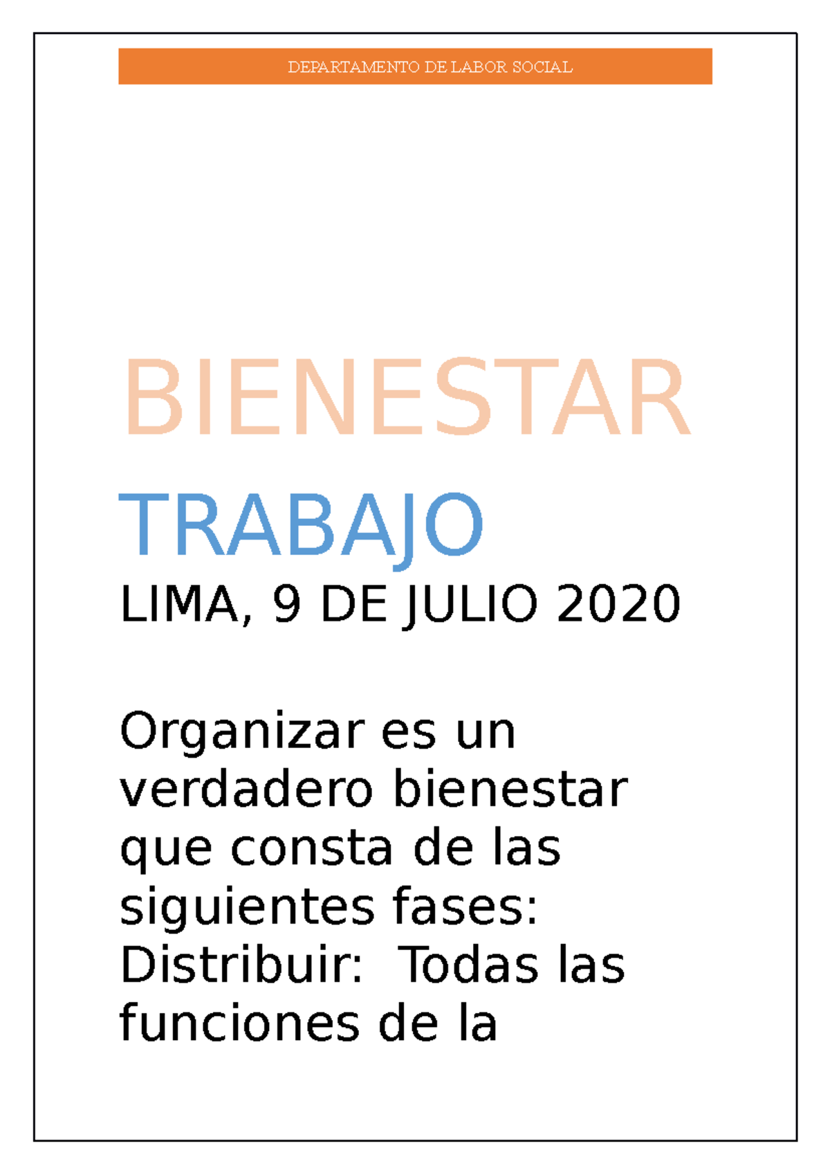 Departamento DE Bienestar Social - DEPARTAMENTO DE BIENESTAR SOCIAL ...