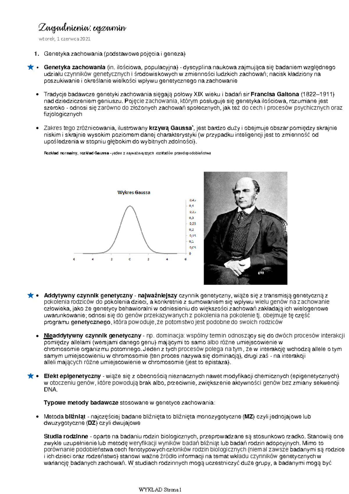 Genetyka Zachowania (egzamin) - 1. Genetyka Zachowania (podstawowe ...