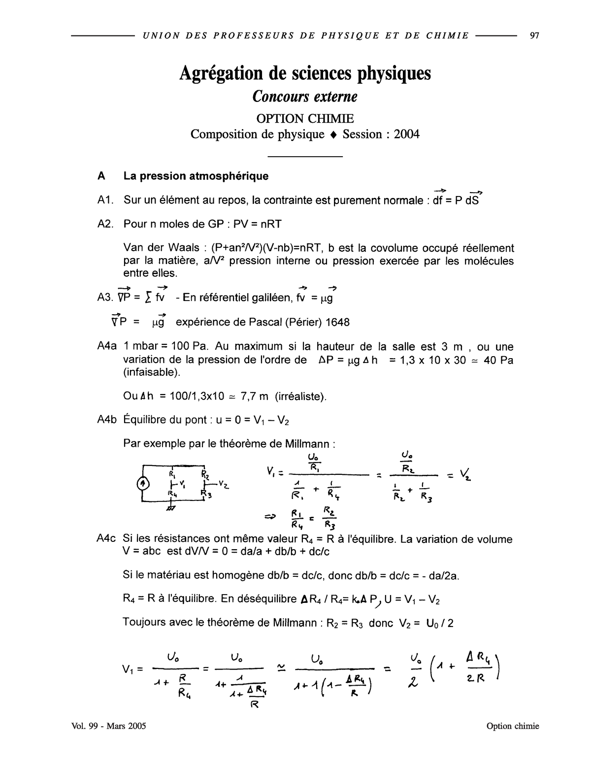 Aggregation 2004 B (option Chimie) Corrige - Physique - Studocu