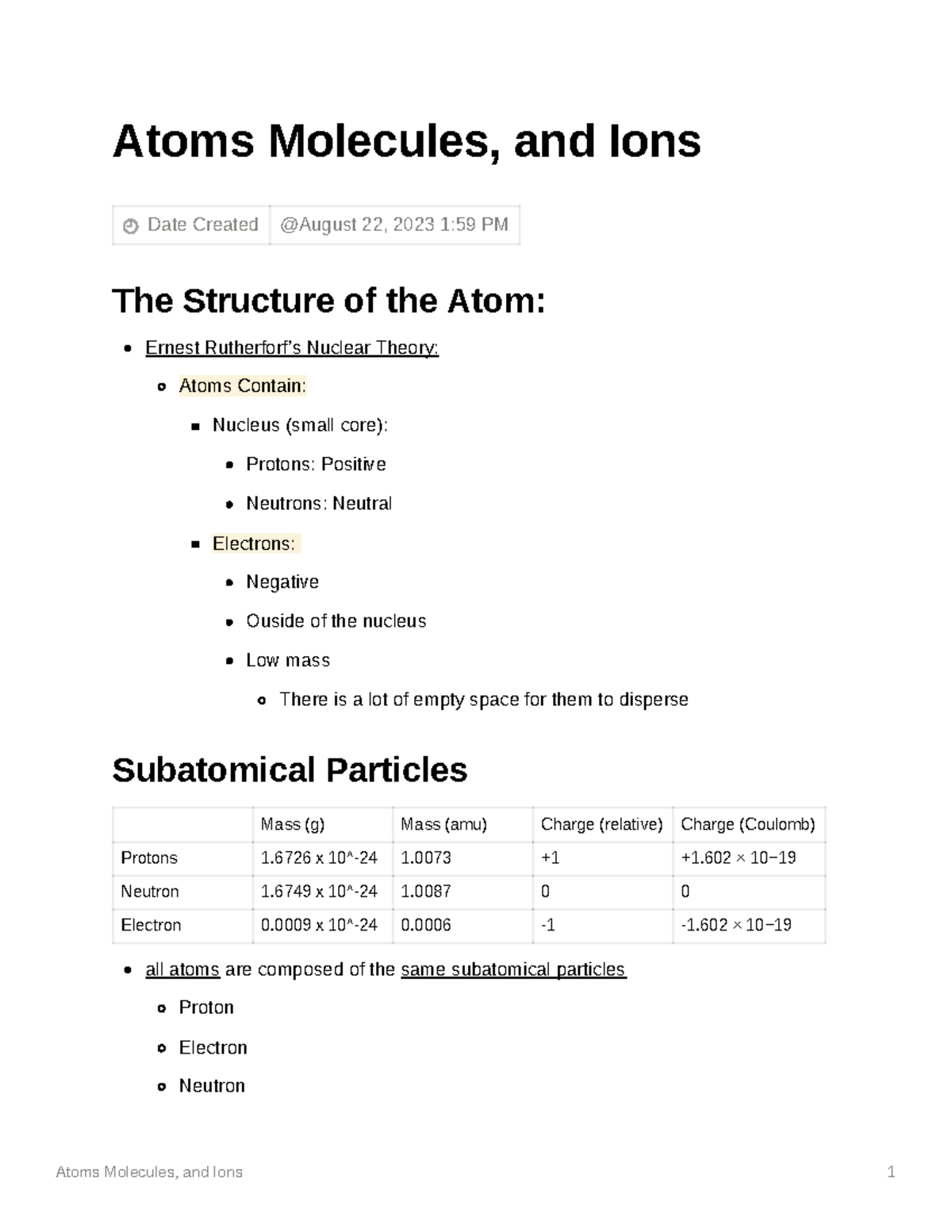 Atoms Molecules, And Ions - Neutron Has No Charge The Number Of Protons 