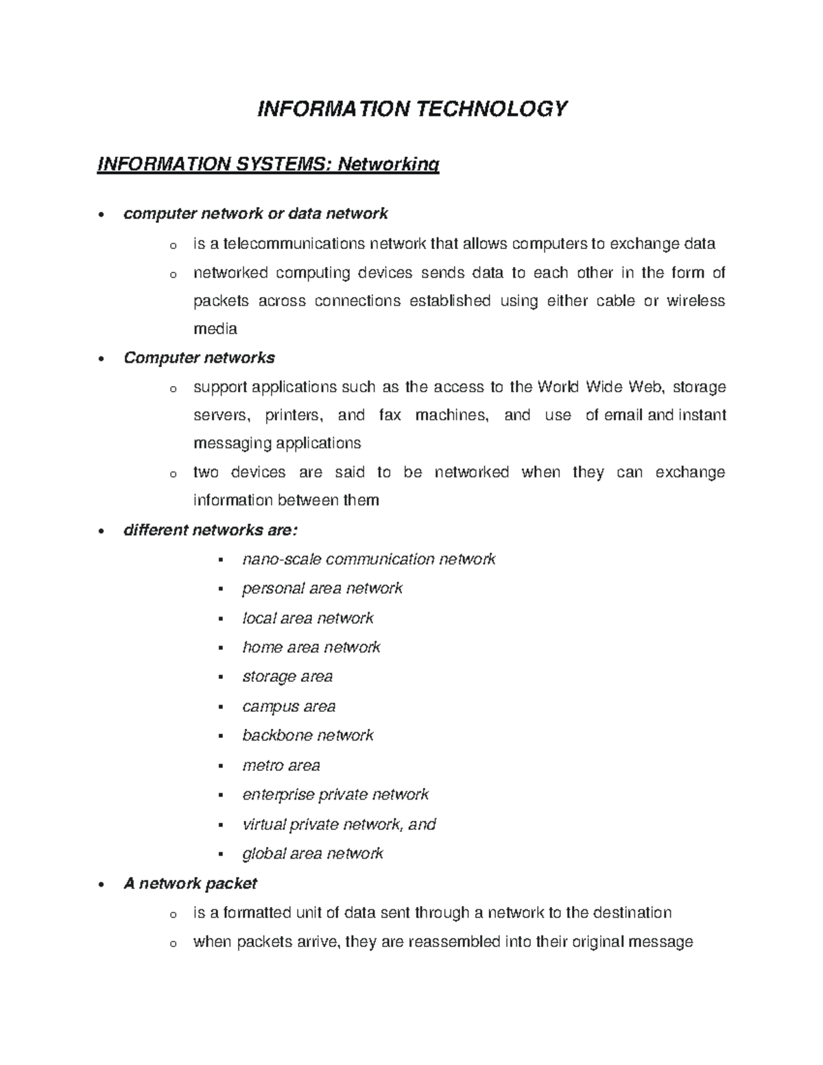 Information Systems: Networking - INFORMATION TECHNOLOGY INFORMATION ...