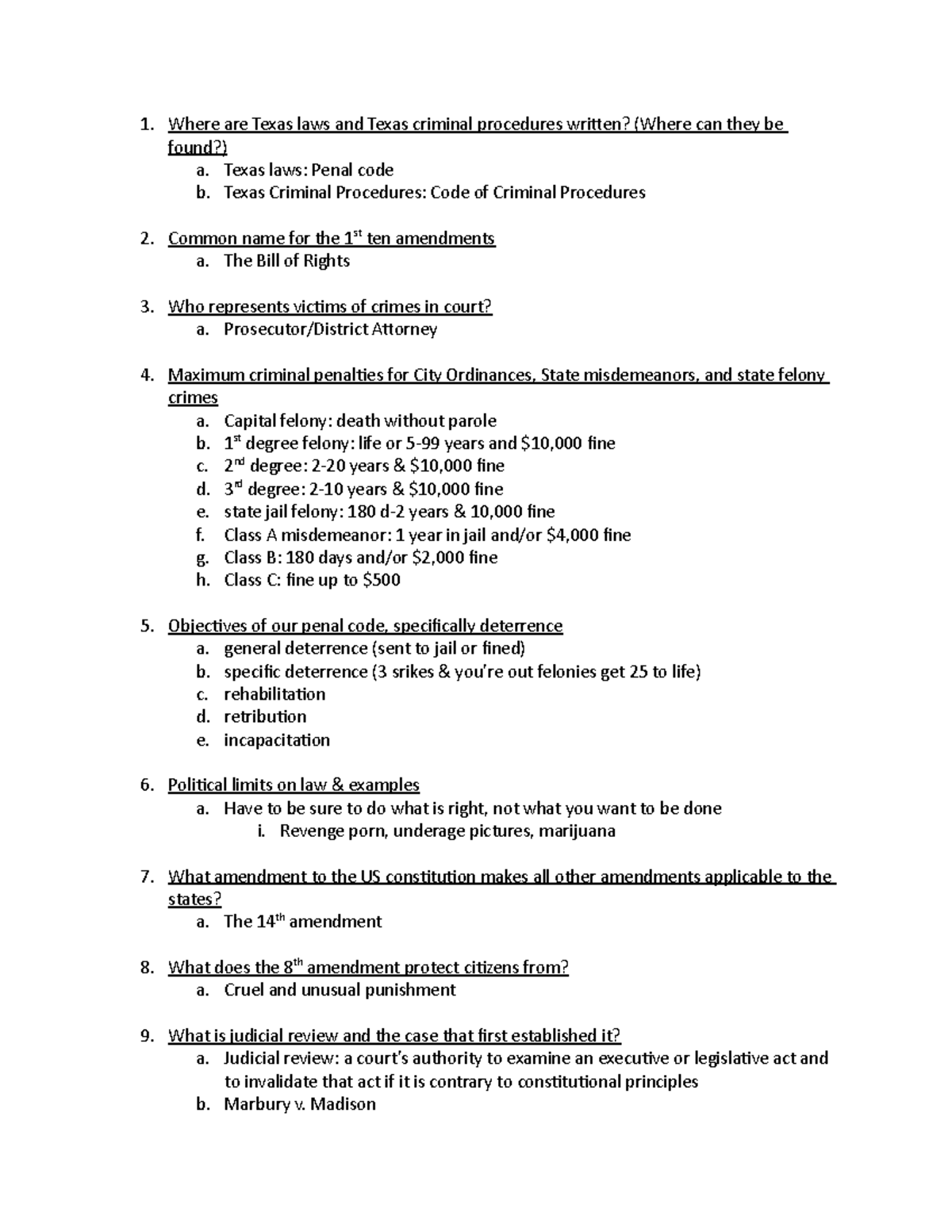 Finished exam 1 review - 1. Where are Texas laws and Texas criminal ...