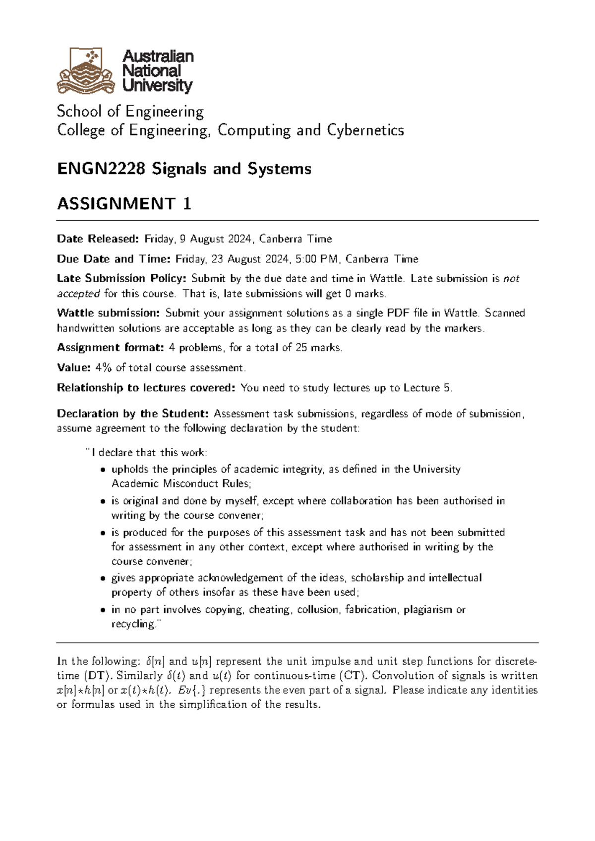 Assignment 1-5 - it's just a practice paper - School of Engineering ...