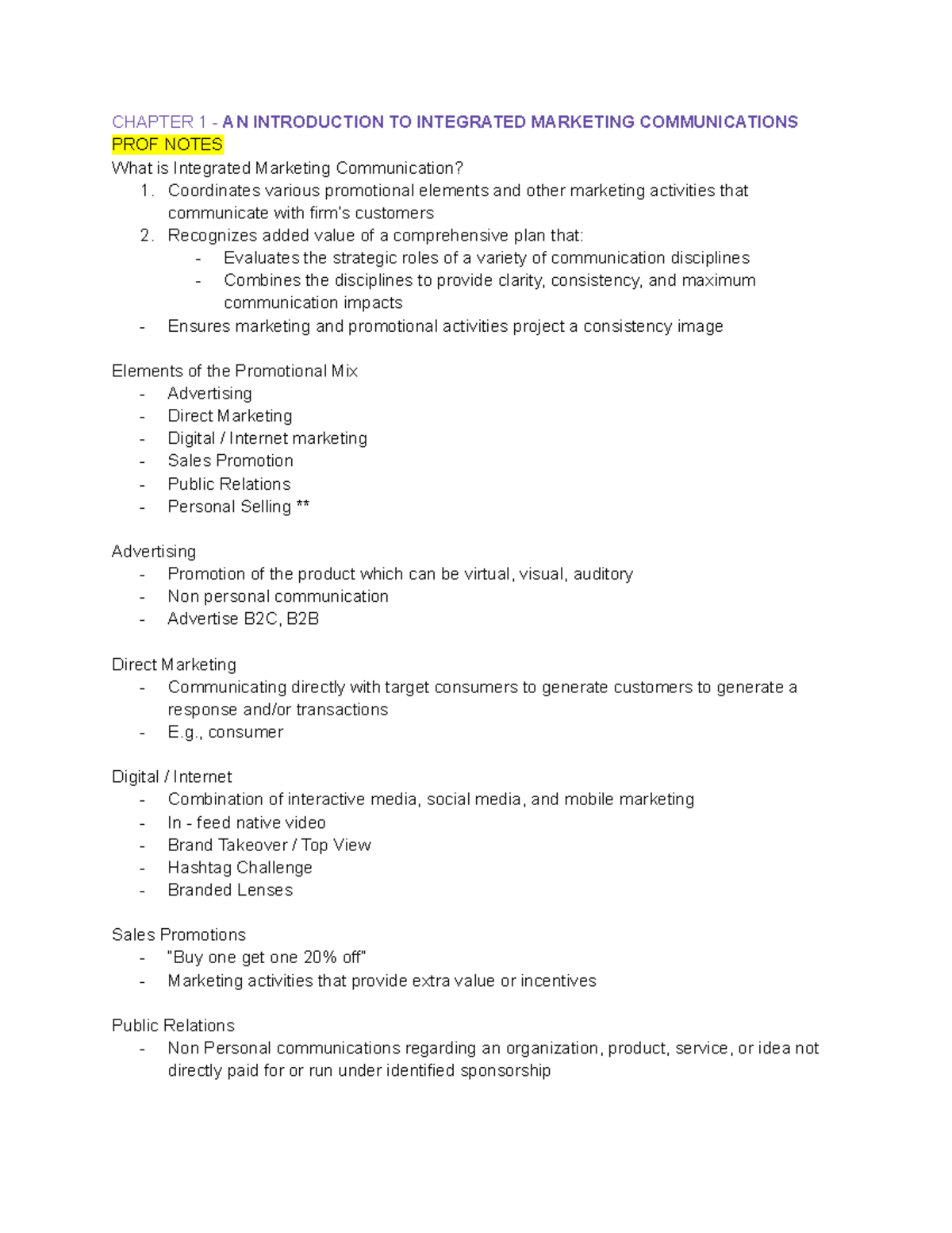 MKT535 Notes - CHAPTER 1 - AN INTRODUCTION TO INTEGRATED MARKETING ...