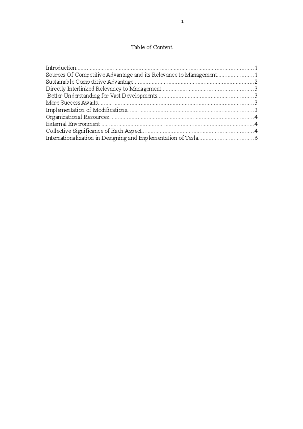 Tesla 3800 words - essay - Table of Content - Studocu