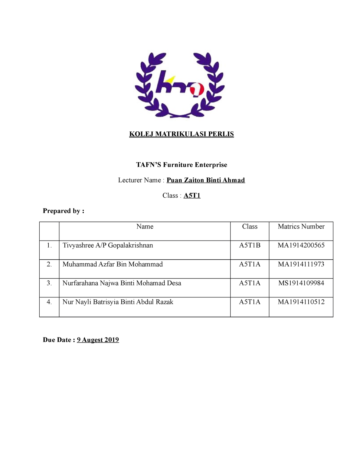 group assignment account matrikulasi