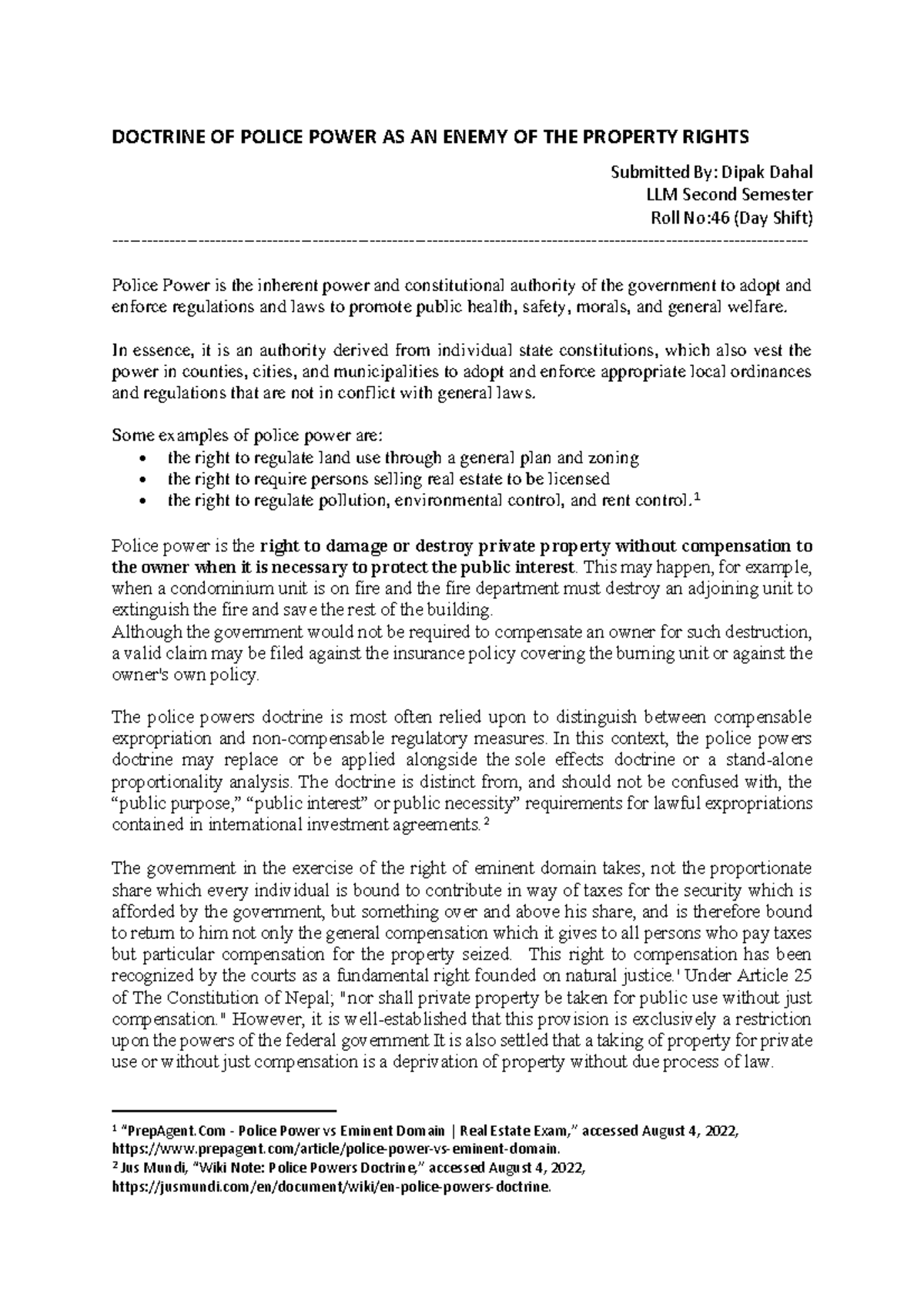 Police Power Important for stud DOCTRINE OF POLICE POWER AS AN