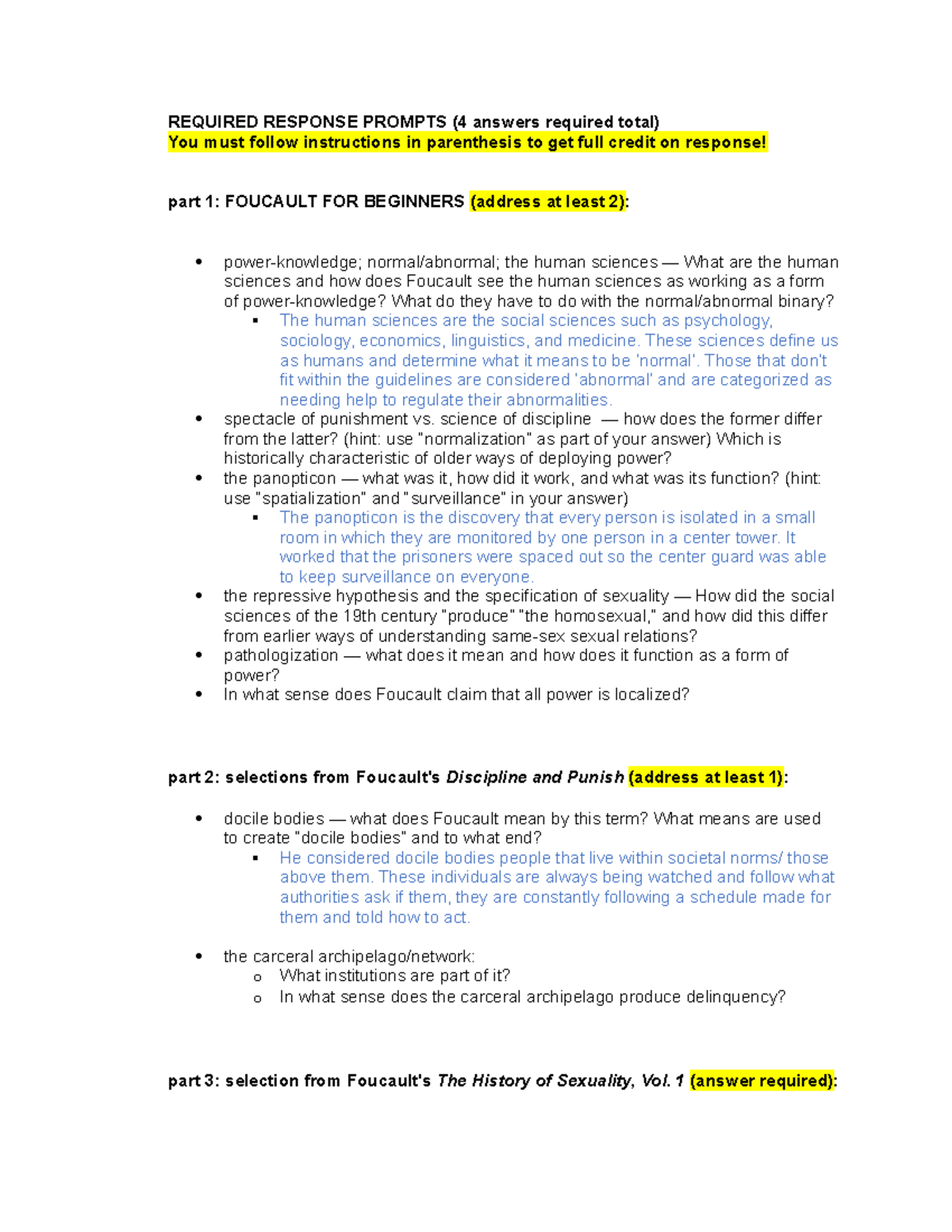 Required Response Prompts - REQUIRED RESPONSE PROMPTS (4 answers ...