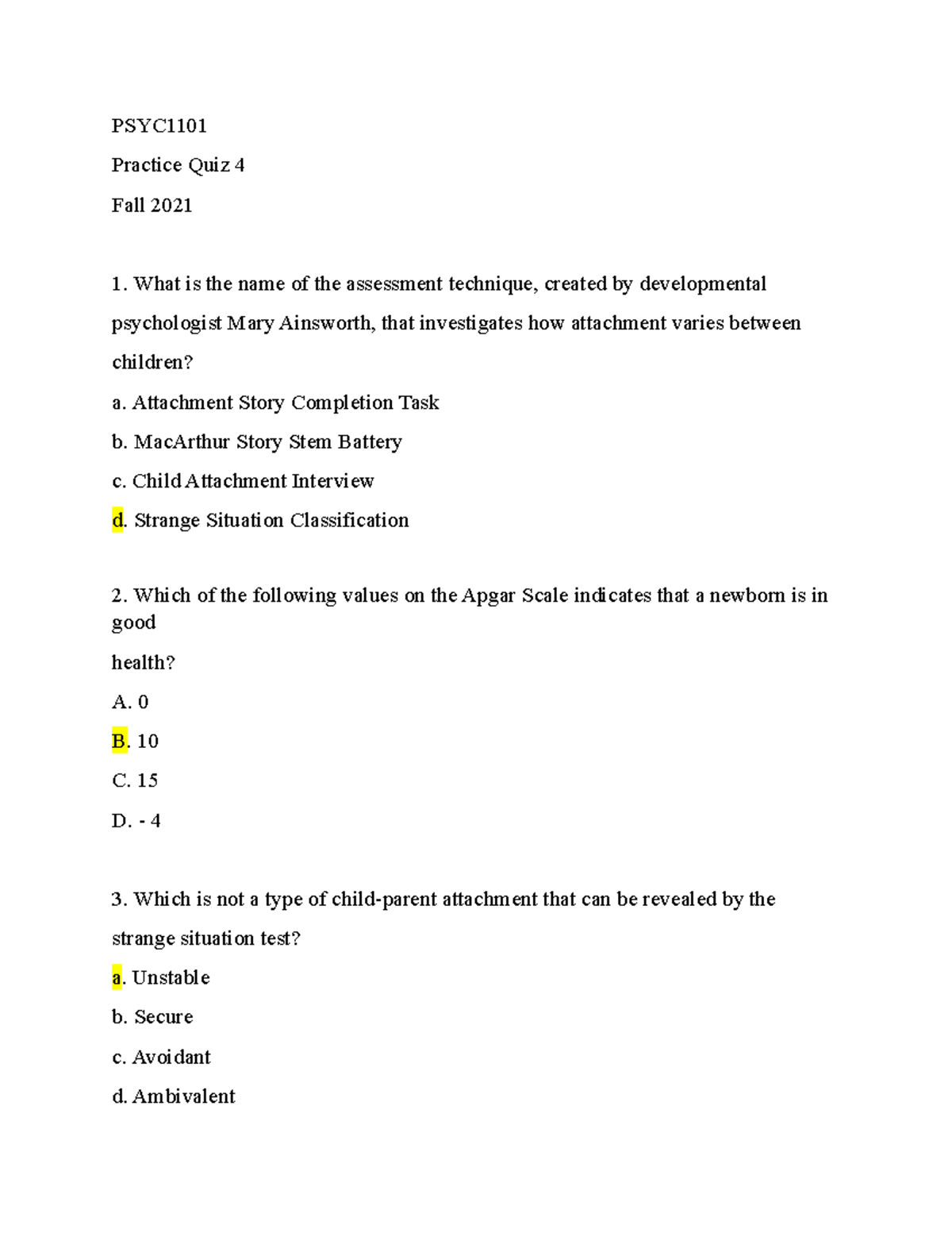 Psych 1101 Practice Quiz 4 Fall 2021 - PSYC Practice Quiz 4 Fall 2021 ...