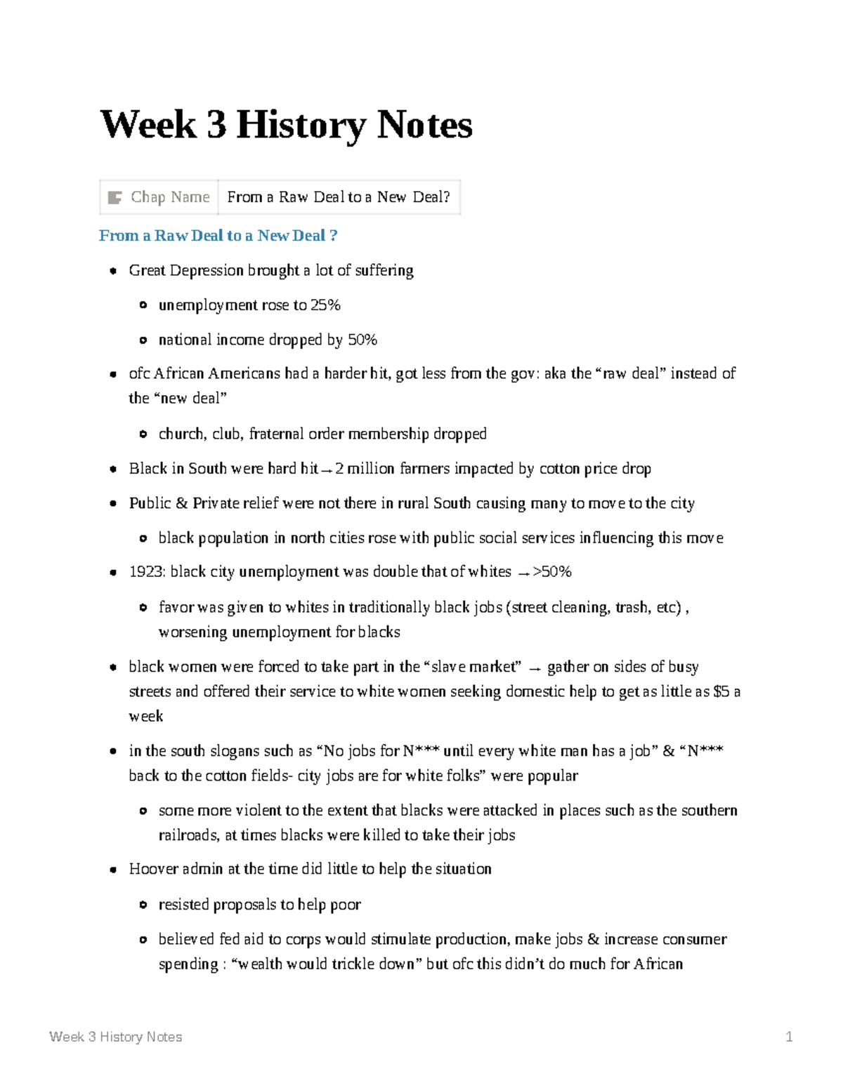 Week 3 History Notes - Week 3 History Notes Chap Name From a Raw Deal ...