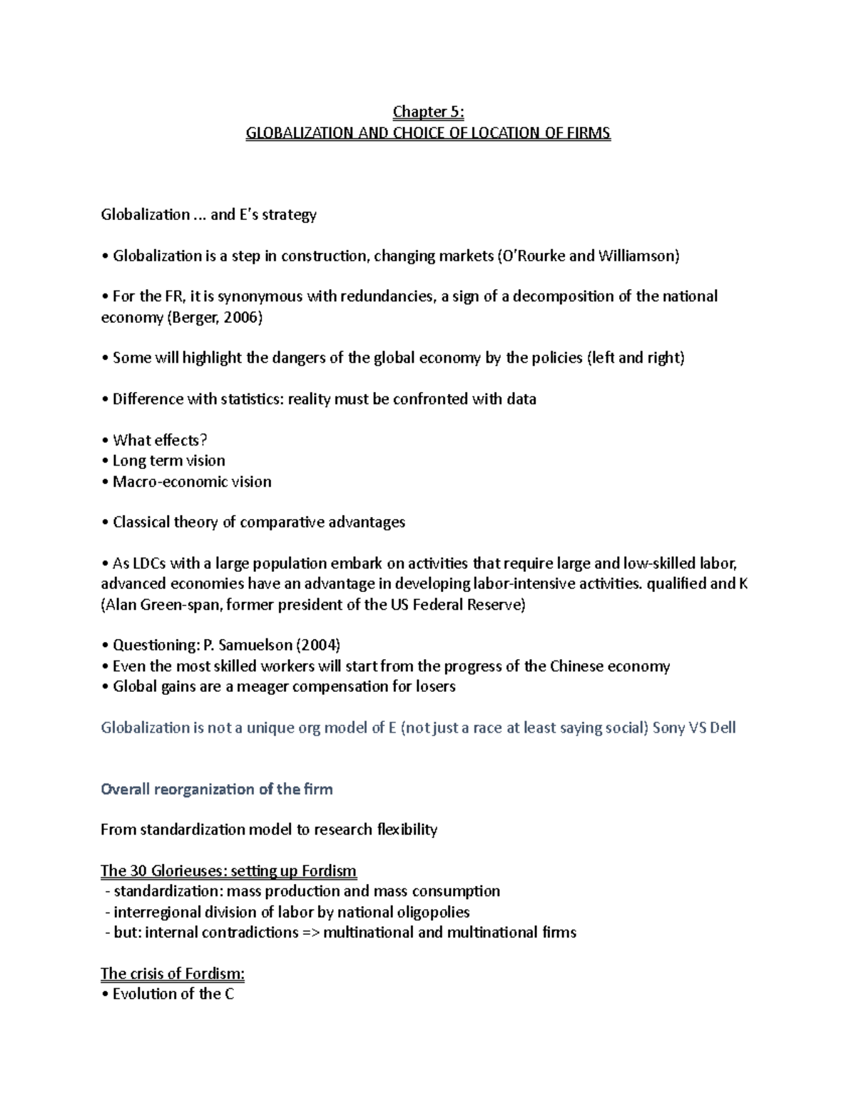 Chapter 5 - Lecture notes 5 - Chapter 5: GLOBALIZATION AND CHOICE OF ...