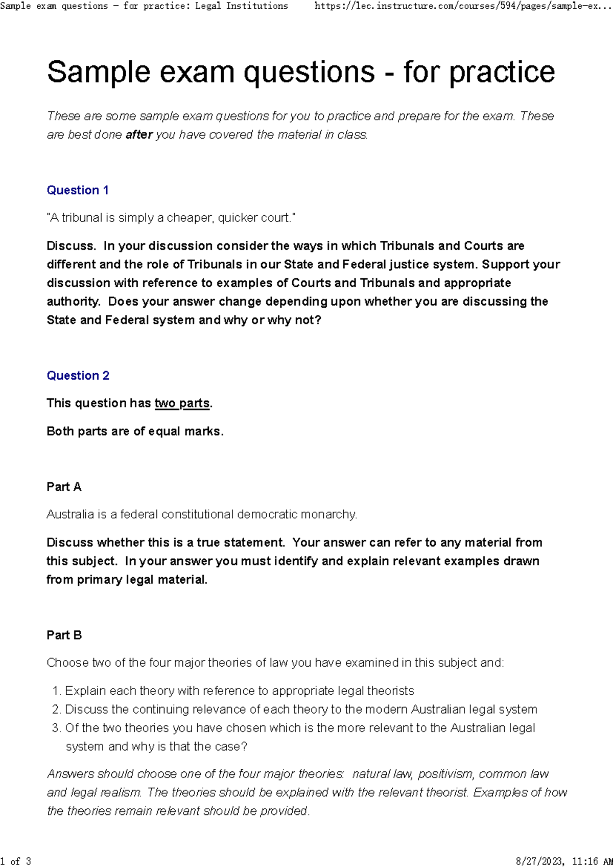 Sample Exam - These are best done after you have covered the material ...