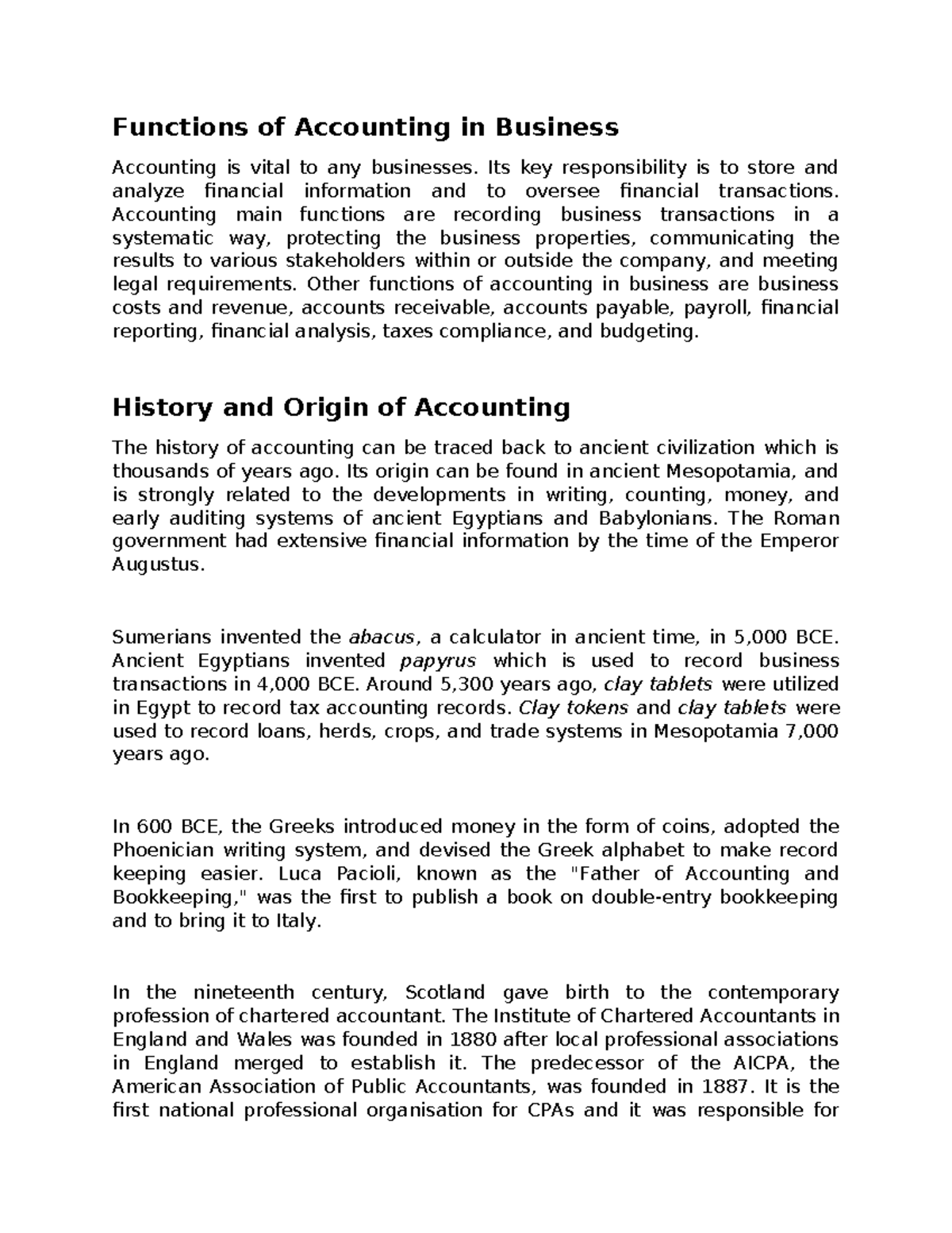 Functions, History and Origin, and Branches of Accounting - Functions ...