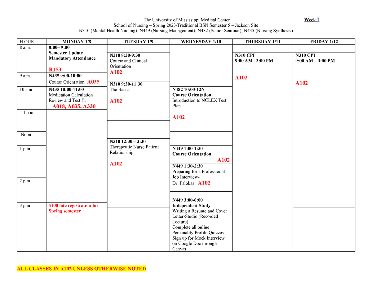 Senior Calendar Spring 2024 Final School of Nursing Spring 2023