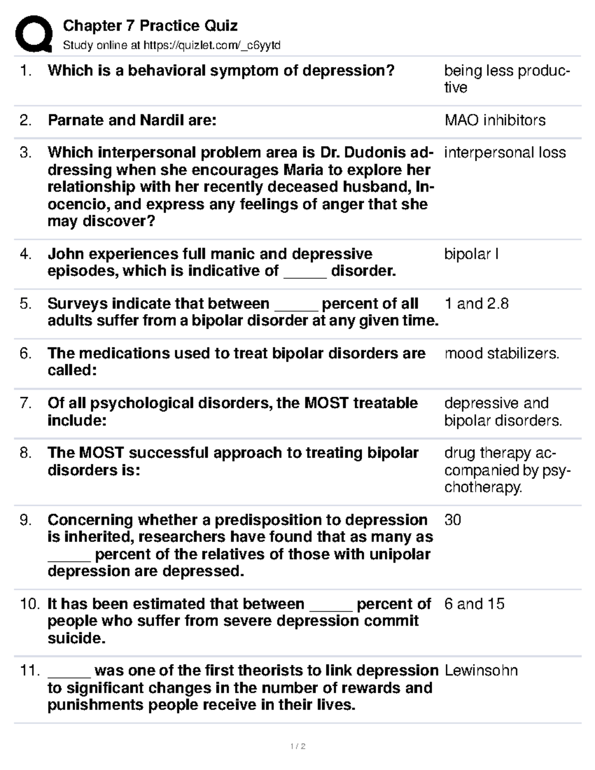 Chapter 7 Practice Quiz - Chapter 7 Practice Quiz Study online at ...