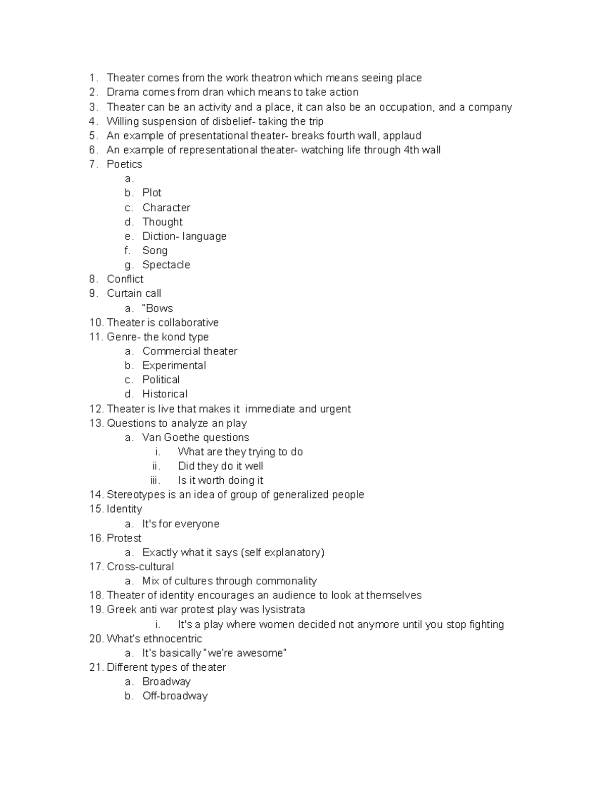 Theatre notes - the professor's name is Tony cedeno - Theater comes ...