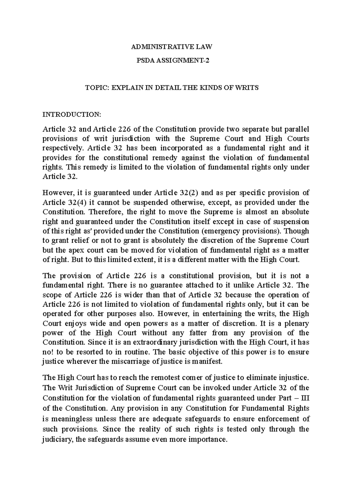 Administrative LAW PSDA-2 - BBA LLB - IPU - Studocu