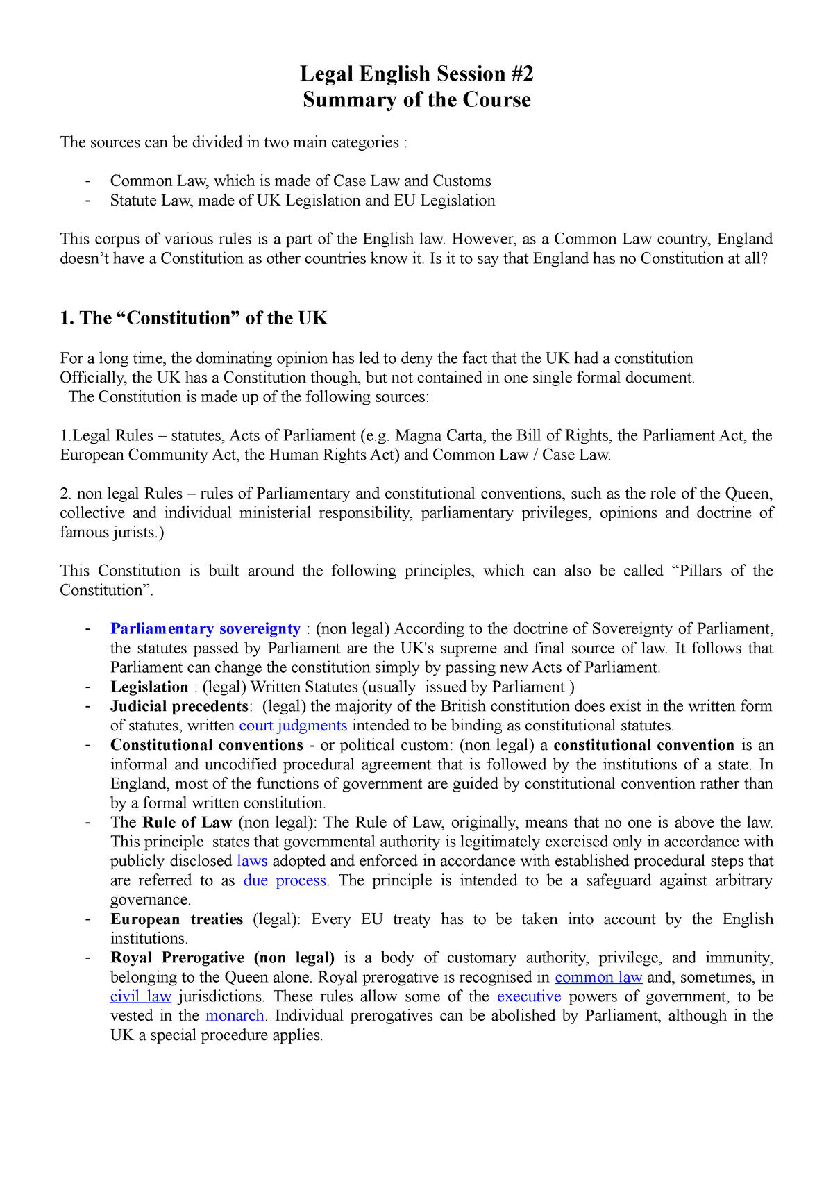 Legal English Session 2 Legal English Session Summary Of The Course 