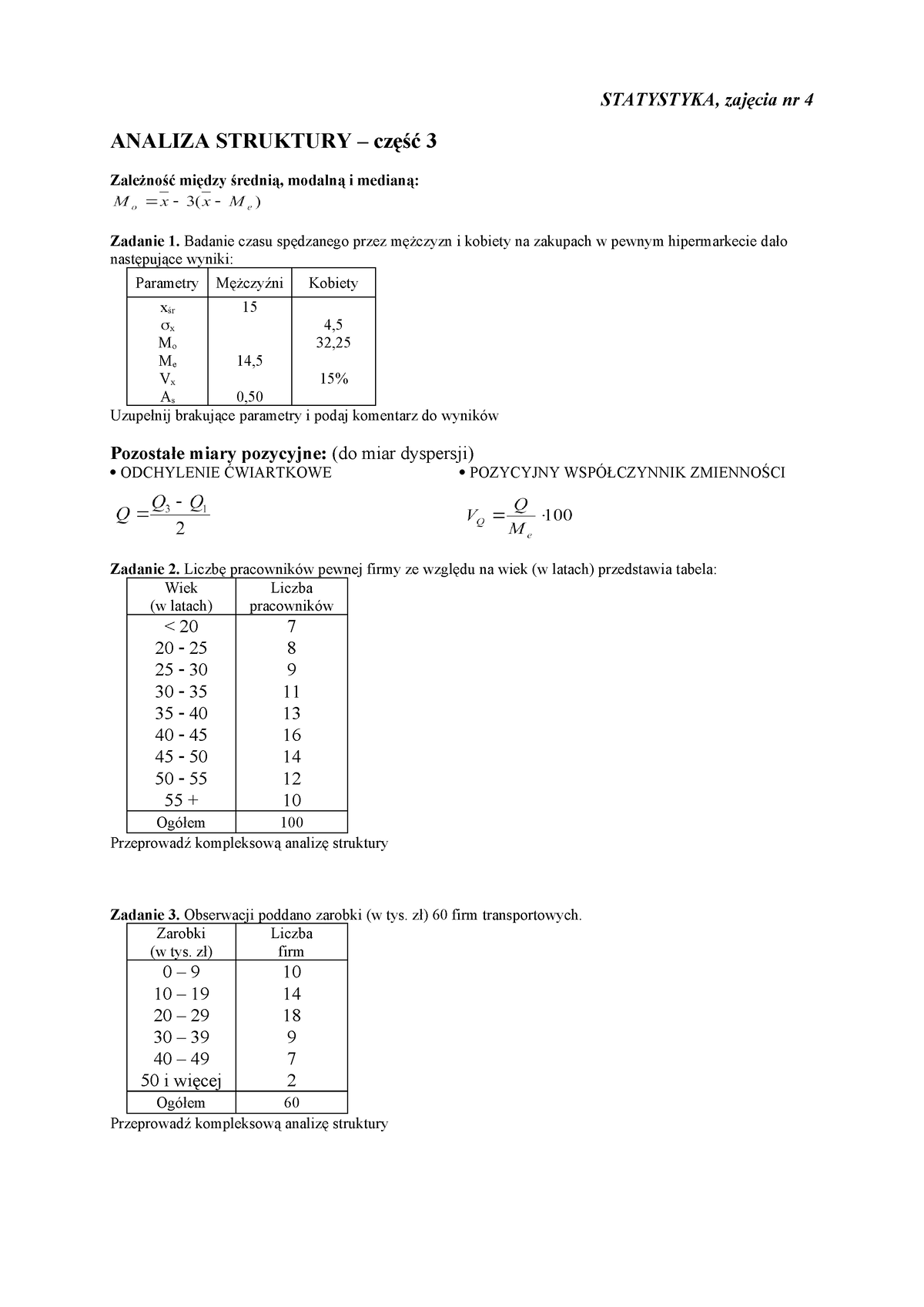 Kartka L 4 - Podział Miar Struktury 4 - STATYSTYKA, Zajęcia Nr 4 ...