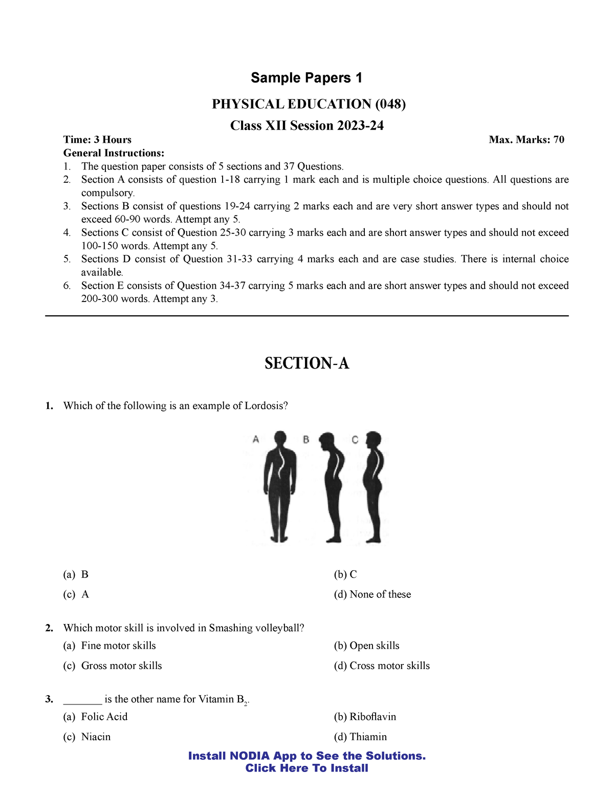 Sample Paper 1 PE - CBSE Physical Education Class 12 Sample Papers 1 ...