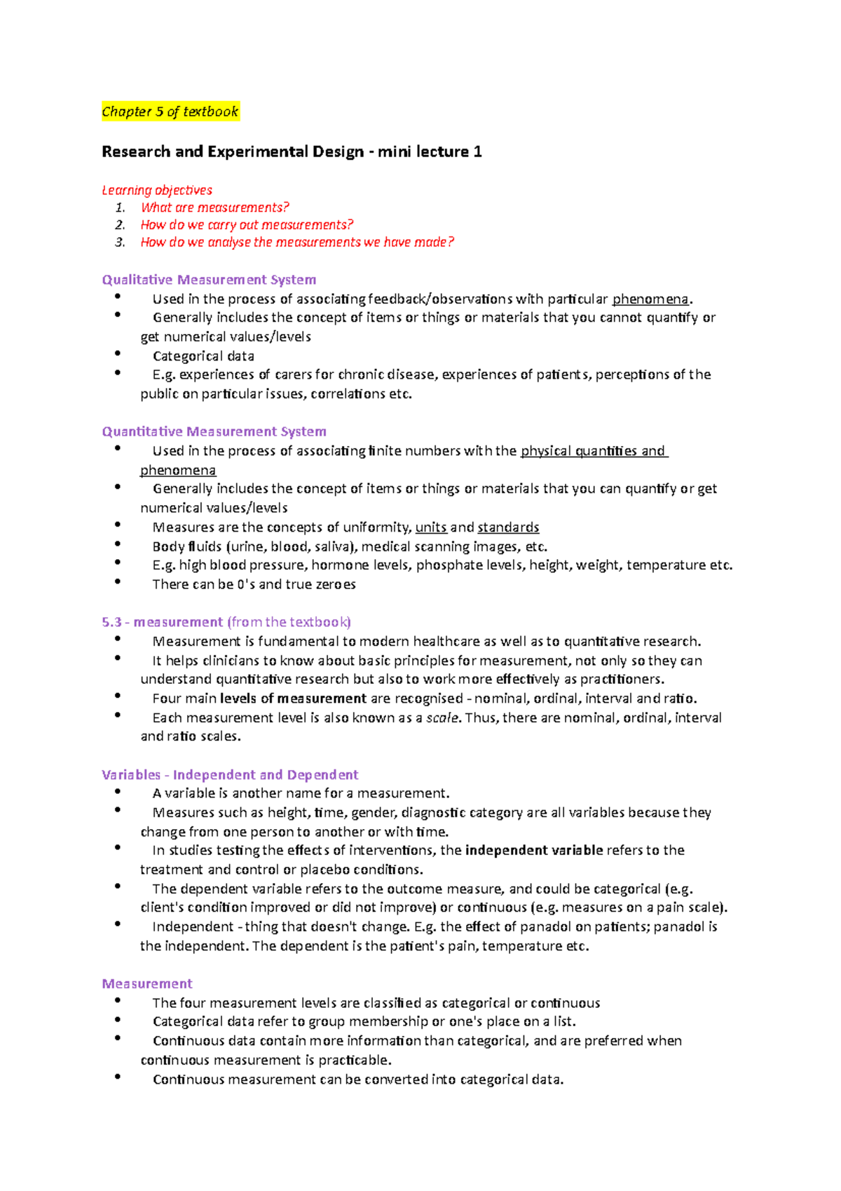 BMSC103 W8 Lecture Notes - Chapter 5 of textbook Research and ...