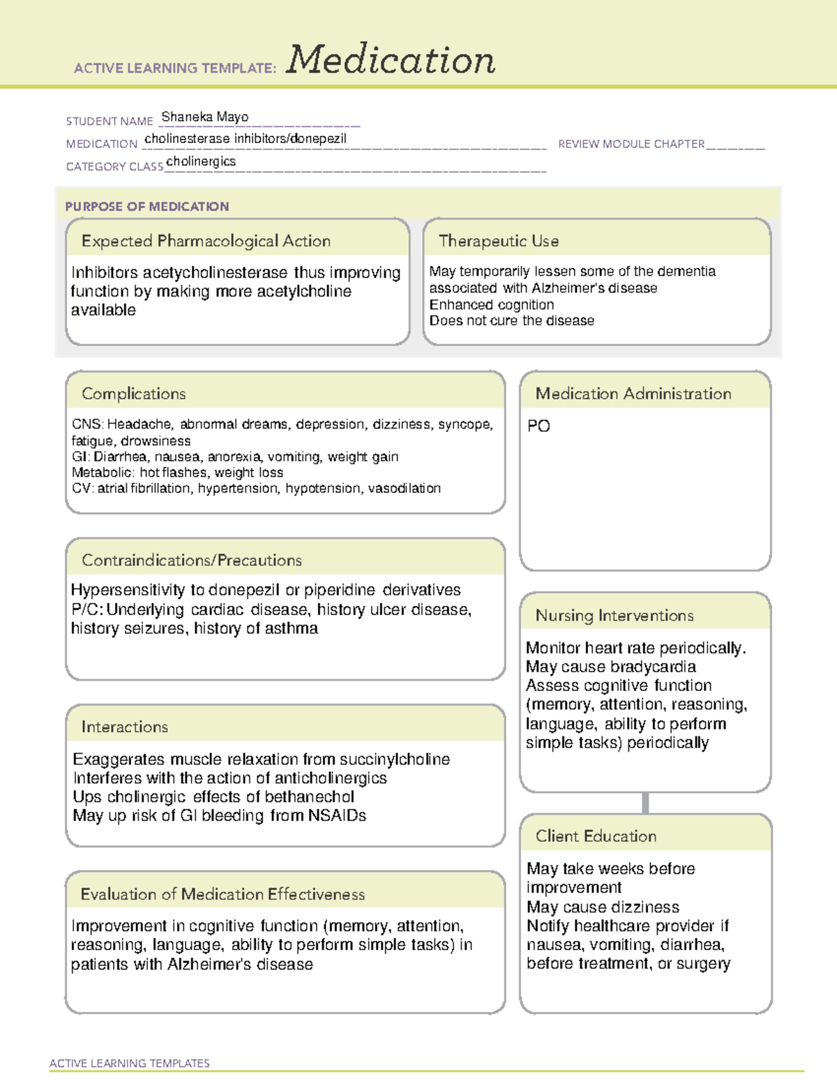 Cholinesterase inhibitors:donepezil - ACTIVE LEARNING TEMPLATES ...