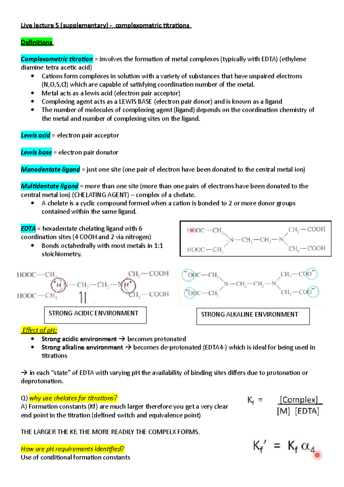 Lecture 5 - Complexometric titrations - Live lecture 5 (supplementary ...