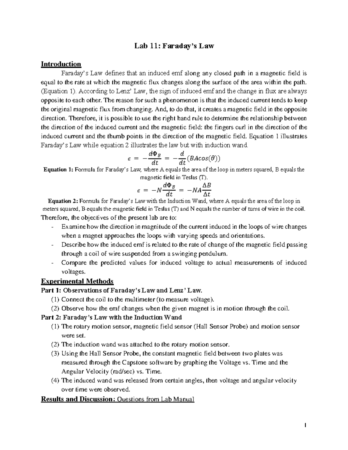 faraday's law experiment lab report