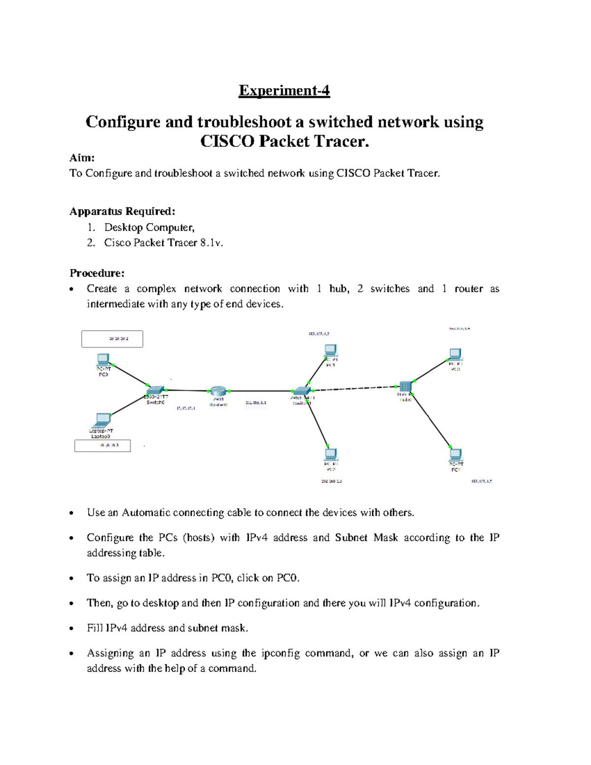 DCN Exp.no.4 - Troubleshooting - Experiment- Configure and troubleshoot ...