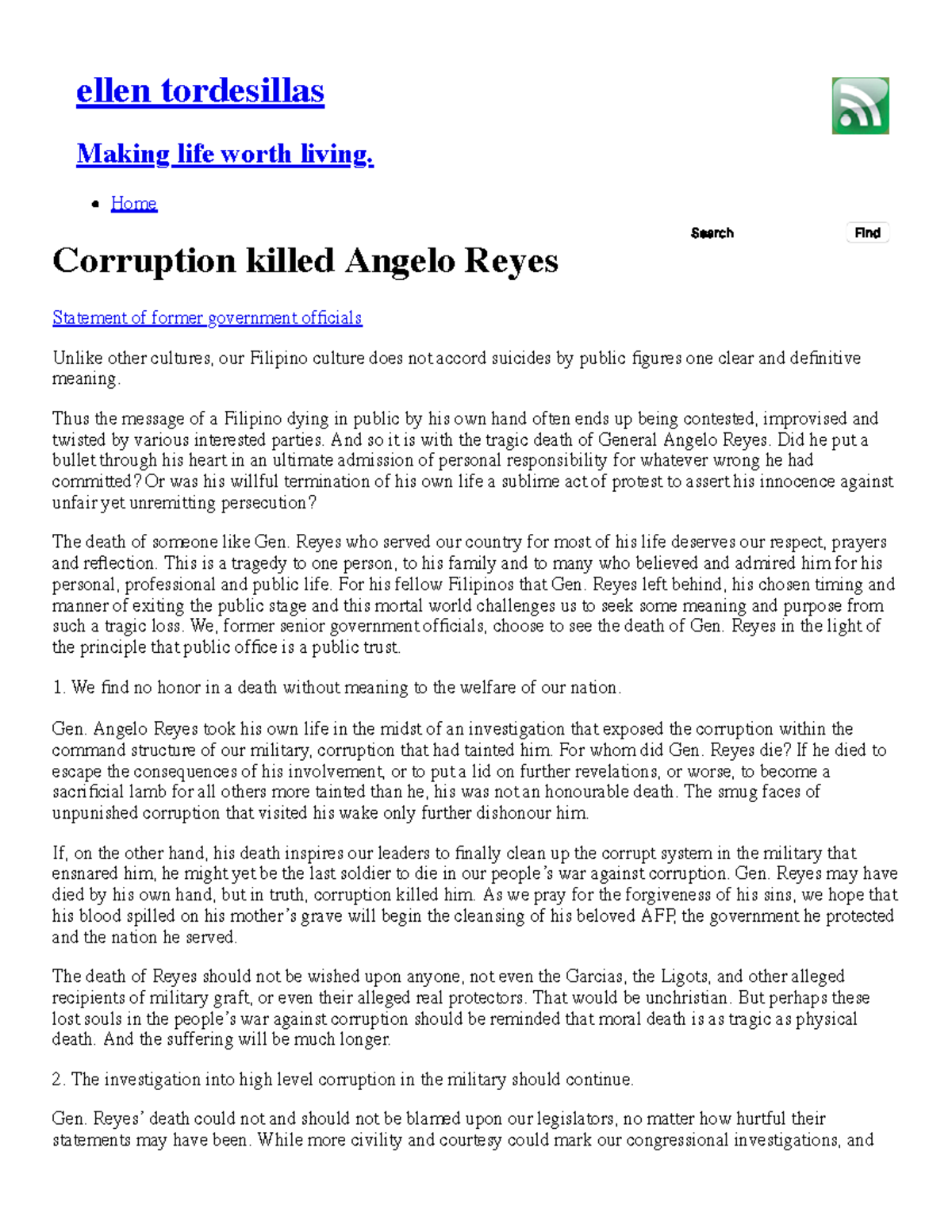 Tordesillas Corruption killed Angelo Reyes - ellen tordesillas Making ...