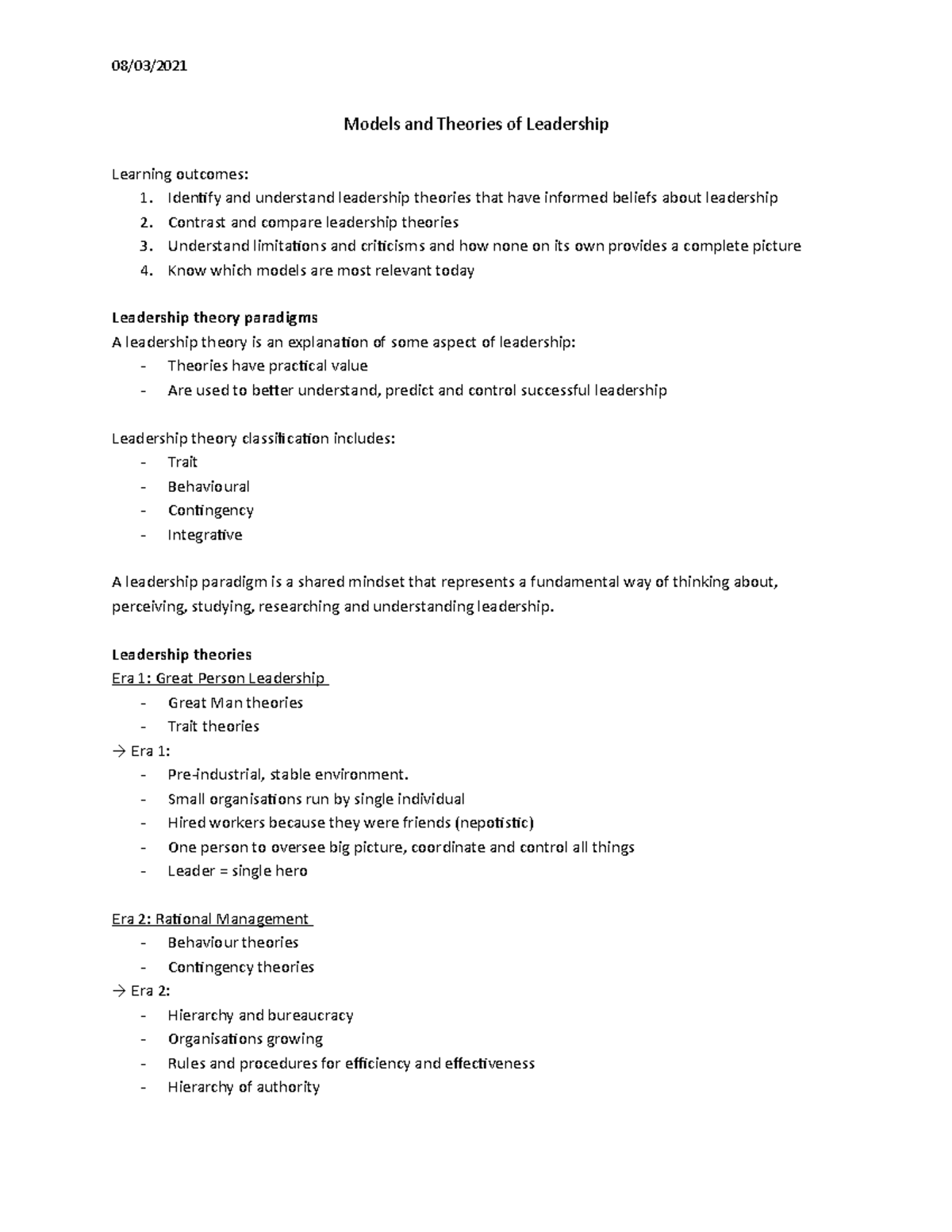 Wk3 MGMT2010 - Models & Theories Of Leadership - Models And Theories Of ...