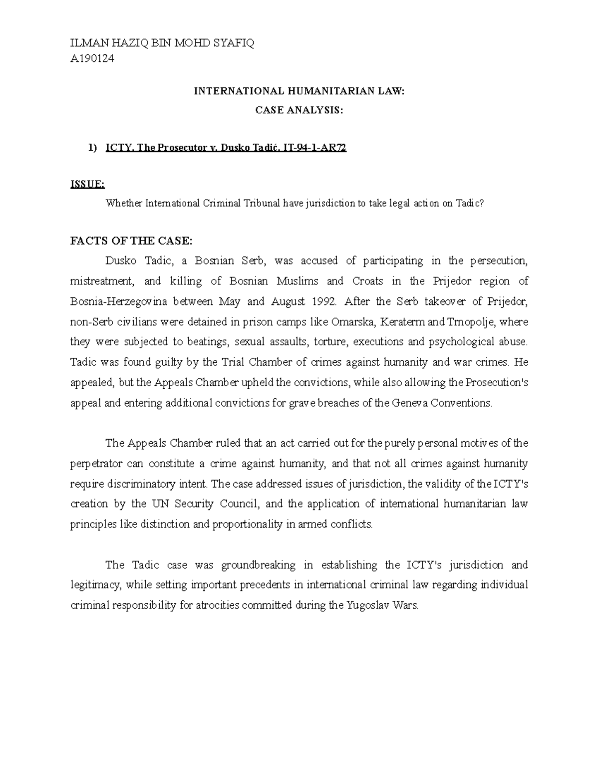 CASE Analysis Ilman Haziq BIN MOHD Syafiq (A190124) - A INTERNATIONAL ...