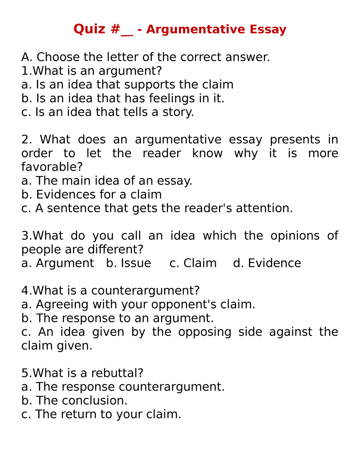 argumentative speech quiz