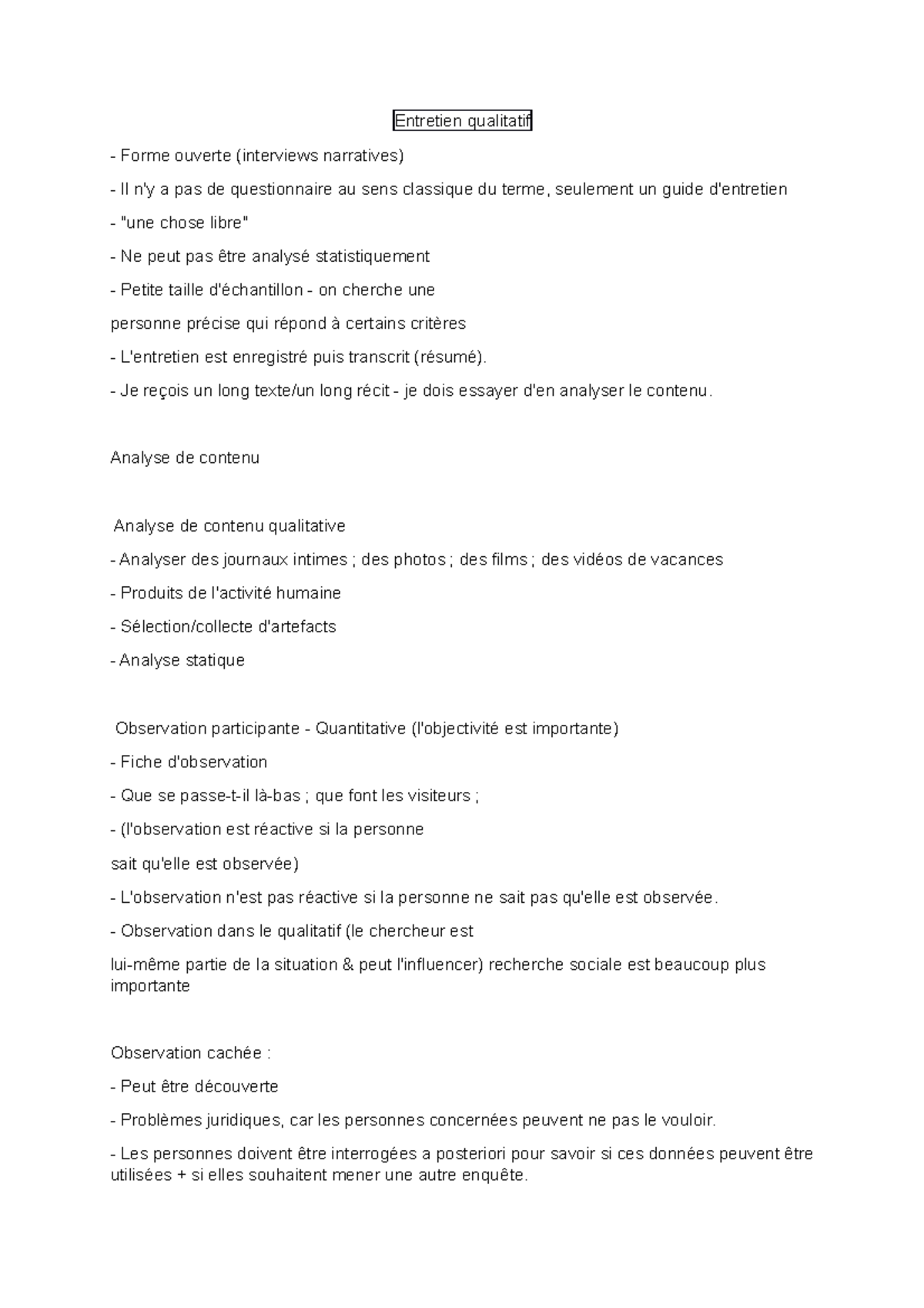 Entretien Qualitatif - Notes De Cours 5 - Entretien Qualitatif Forme ...