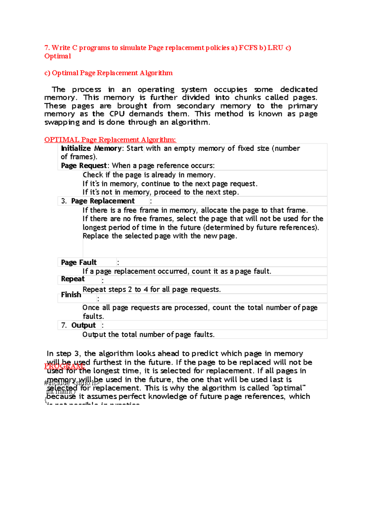 OS LAB 7c Optimal Page Replacement Algorithm - In step 3, the algorithm ...