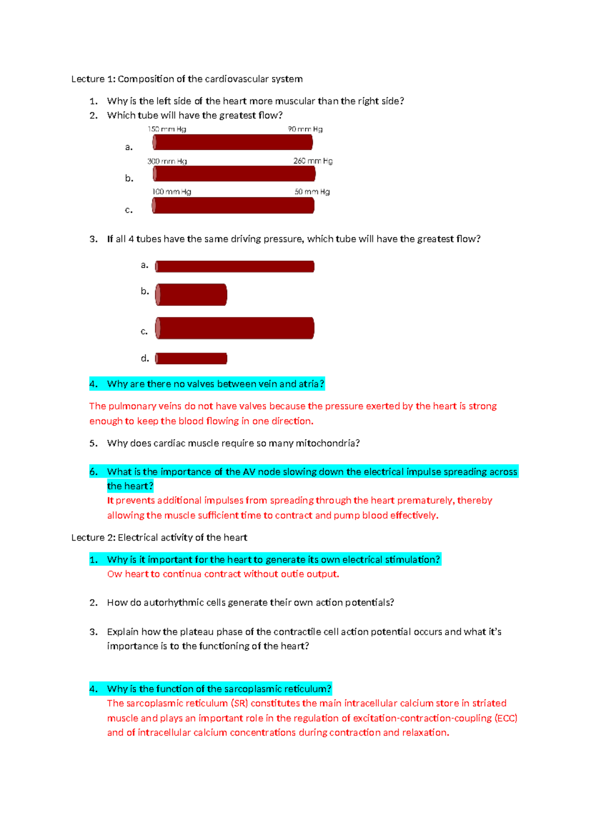 Practice questions - Cardiovascular - Lecture 1: Composition of the ...