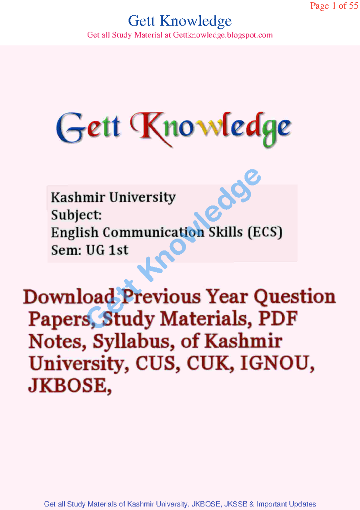 English Communication Skills ( ECS) 1st Sem Kashmir University - Gett ...