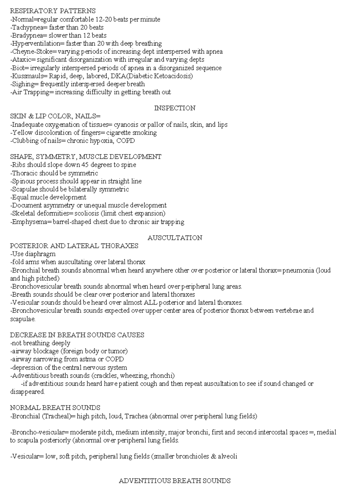 Chapter 11 Lungs & Respiratory System - RESPIRATORY PATTERNS -Normal ...