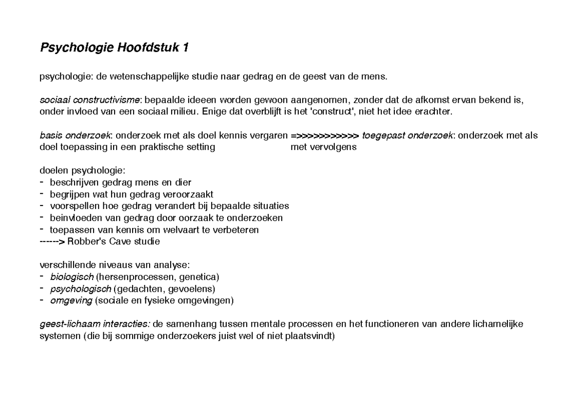 Samenvatting Psychologie: Boek "Psychology, The Science Of Mind And ...