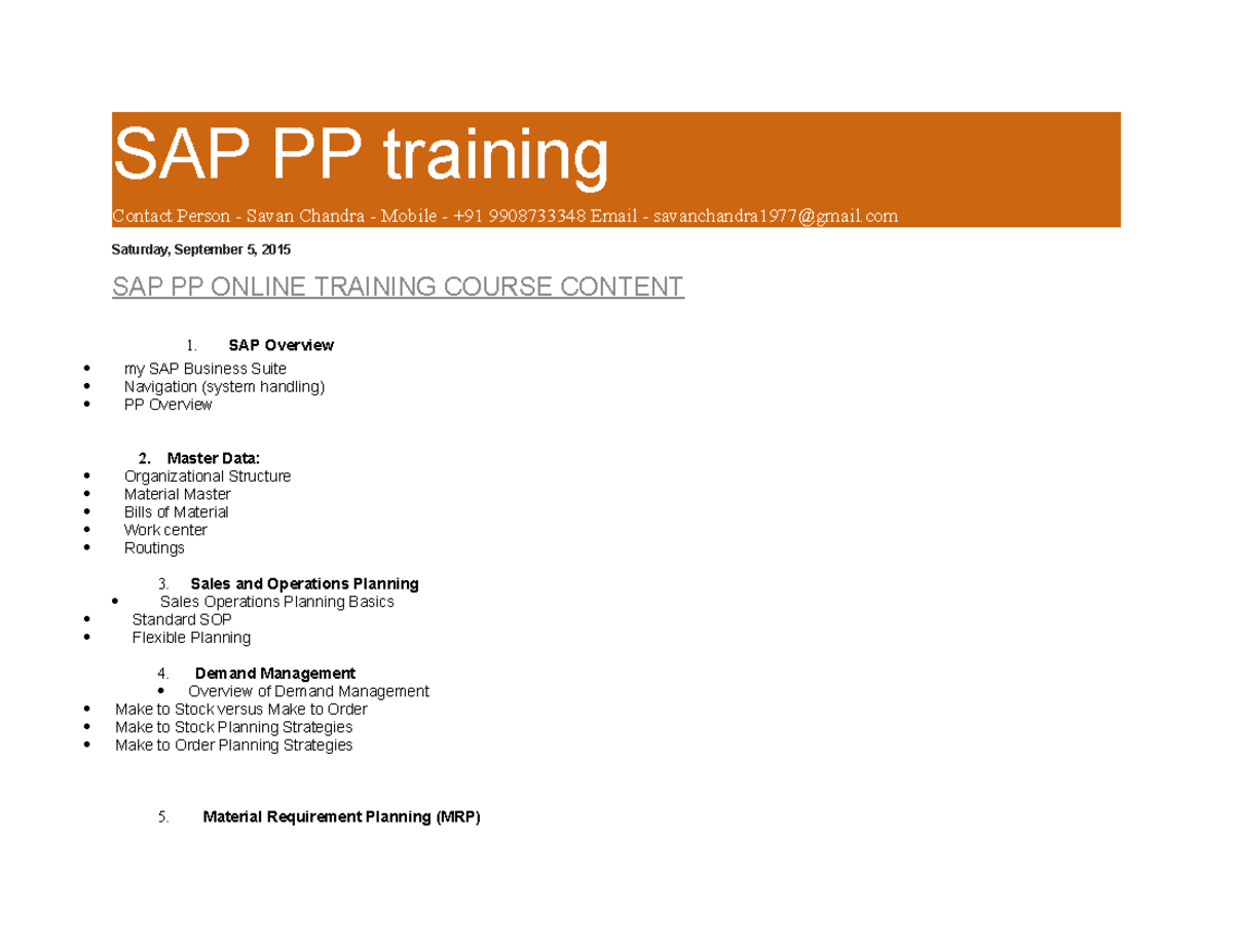 SAP in production planning AND Control a - SAP PP training Contact ...